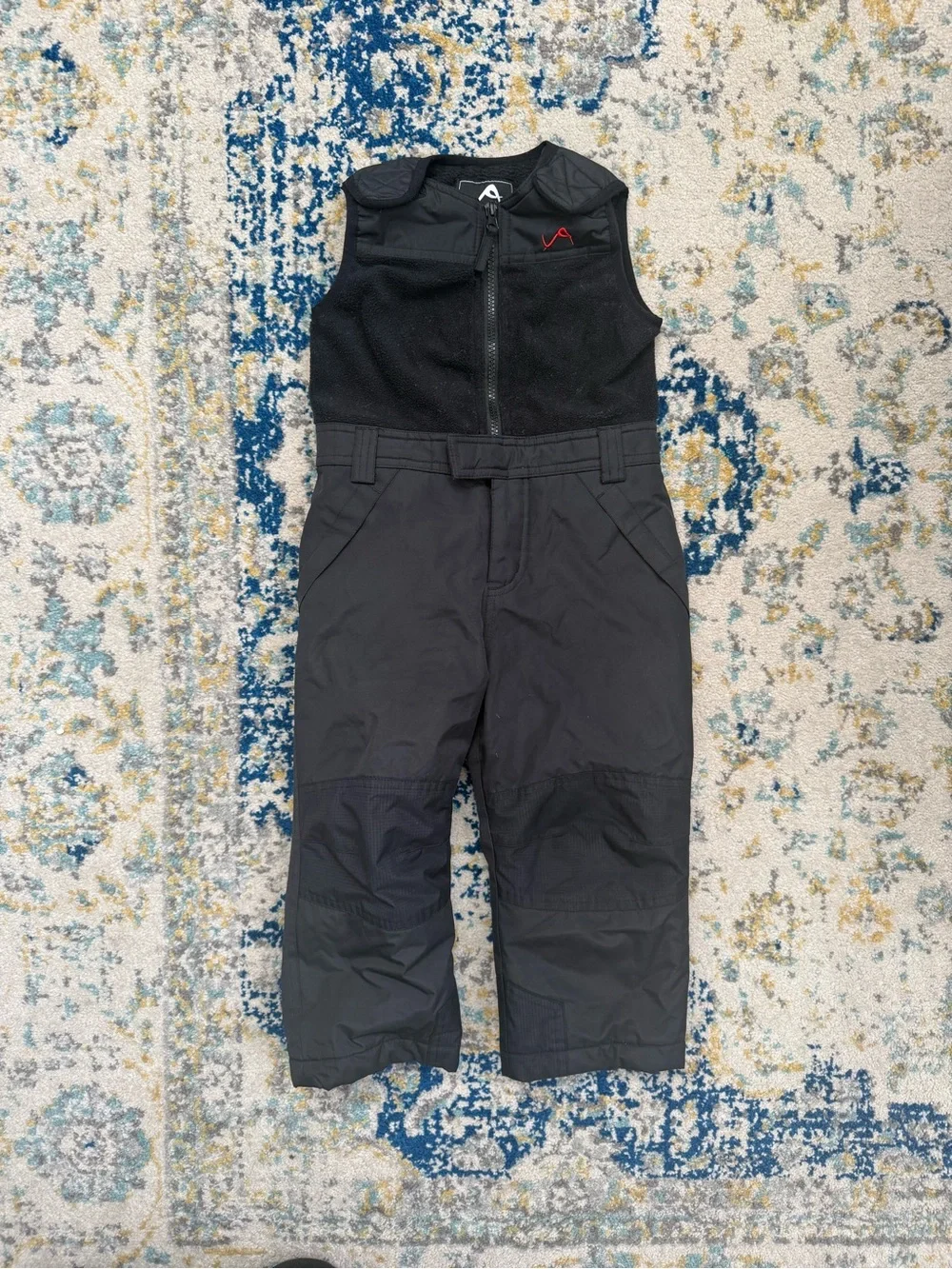 Black Kids Snow Bibs with Fleece Top 3T